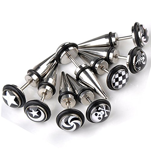 PiercingJ 8pcs Mix Gothic 18ga Men's Spike Screw Earring Ear Stud Stainless Stee...