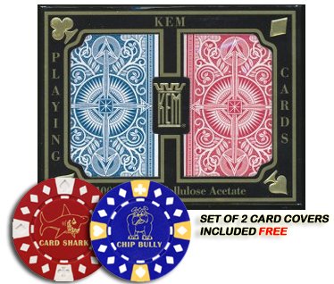 Kem 100% Plastic Playing Cards - Arrow 2-Deck Set, Bridge Size Jumbo Index w/ 2 Free Card Covers