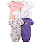 カーターズ Carter's 女の子用蝶と花のビューティーガーデン半袖ボディスーツ5枚セット (newborn(-55cm)) [並行輸入品]