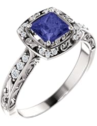 Platinum 5.00x5.00mm Princess Cut Tanzanite and Diamond Ring -- LIFETIME WARRANTY