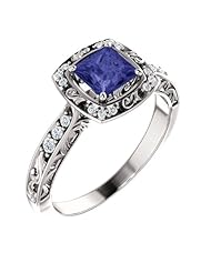 18K White Gold 5.00x5.00mm Princess Cut Tanzanite and Diamond Ring -- LIFETIME WARRANTY