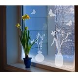 Fenstertattoo - Motiv "Osterbl�mchen" aus Milchglasfolie in Farbton TRANSPARENT mit Silberglitzervon "Lovala"
