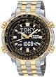 Seiko Chronograph Analog/Digital World Time Two-Tone Steel Mens Watch SNJ018
