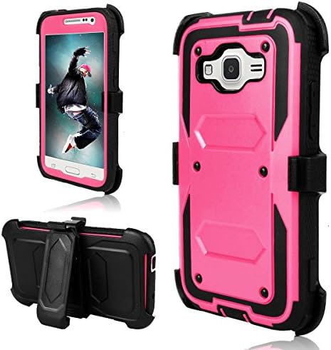 Galaxy Core Prime Case,PELAPOLA Hybrid Rugged Combo Heavy Duty Armor Holster Kickstand Defender Protective case with Locking Belt Swivel Protective Cover For Samsung Galaxy Grand Prime G360(Pink)