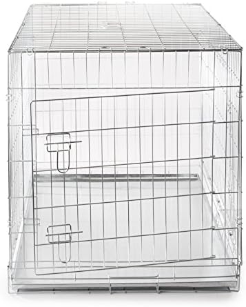 SmithBuilt - Folding Silver Dog Crate w/ Metal Tray Pan - Double Door - 42" Length