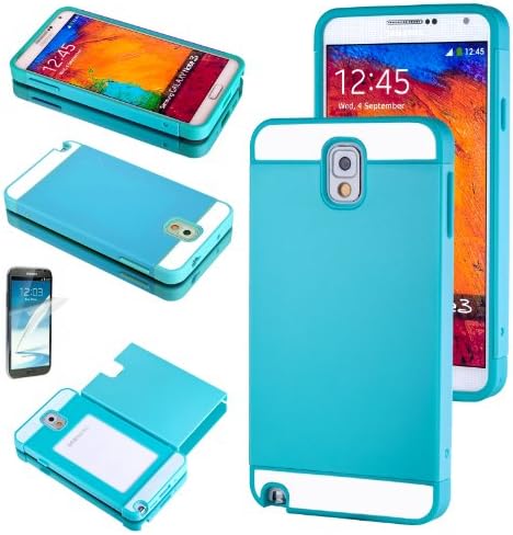 Multi Tone Dual Layer Matte Slim Hybrid TPU Case Cover For Samsung Galaxy Note III 3 N9000 w/ Screen Protector (Teal / Teal)