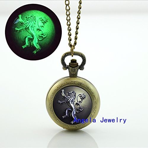 Pretty Lee Fashion Glow in The Dark Game of Thrones Glowing Pocket Watch Necklace Lannister Glass Jewelry