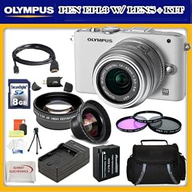 Olympus E-PL3 Digital Camera with 14-42mm II Lens (Silver) + SSE Pro Kit: Includes - 0.45x Wide Angle Lens, 2x Telephoto Lens, 8GB SDHC Memory Card, Card Reader, Carrying Case, Filter Kit, Replacement battery, Travel Charger, HDMI Cable And More