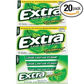 Extra Sugarfree Gum, Spearmint, 15-Count Sticks (Pack of 20) by Extra
