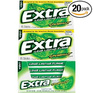 Extra Sugarfree Gum, Spearmint, 15-Count Sticks (Pack of 20) by Extra