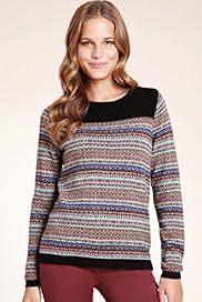 Abstract Striped Gauge Jumper with Angora
