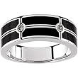 14K White Gold Man's Onyx and Diamond Band - 0.10 Ct.
