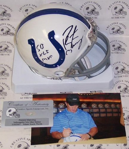 Peyton Manning Autographed/Hand Signed Indianapolis Colts Mini Helmet with SB XLI MVP Inscription