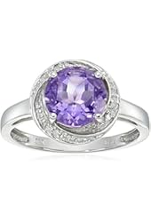 10k White Gold Gemstone and Diamond Accent Swirl Ring