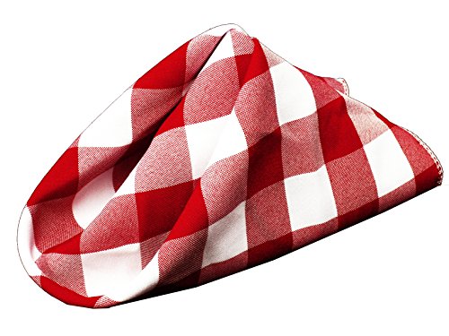 LA Linenâ„¢ 18 by 18-Inch Polyester Checkered Napkins / Pack of 10 / White and Red