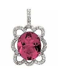 14K White Gold Oval Cut Rhodolite Garnet and Diamond Pendant -- LIFETIME WARRANTY