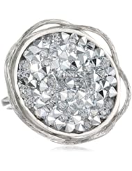 Sterling Silver Genuine Swarovski Elements Grey Crystal Rock Scalloped Border Ring, Size 7