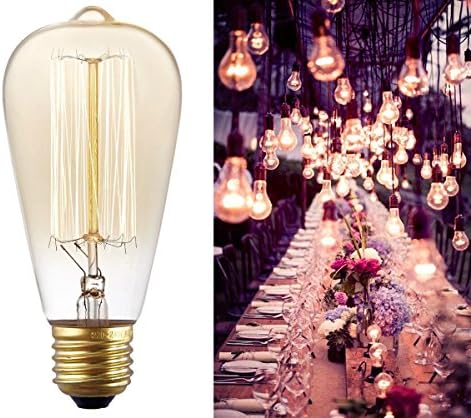4 Pack: Vintage Edison Light Bulb 40Watt ST64, A Vintage Thomas Edison Light Bulb for Garden Lighting, Home Lighting, Industrial Office Light and Edison Bulb Lamps