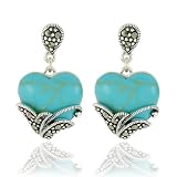 Sterling Silver Marcasite and Turquoise Heart Earrings