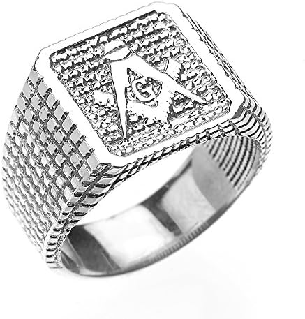 Sterling Silver Textured Band Masonic Men's Ring(Size 11.5)