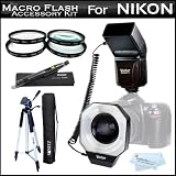 Vivitar Macro Ring Flash For Nikon D5000 D5100 D3000 D3100 DSLR (18-55mm lens) Vivitar DF-586 Dedicated Macro Ring Flash + 52MM Macro Close Up Lens Kit Includes +1 +2 +4 +10 Filters + 57″ Pro Tripod + Lens Pen Cleaner + MicroFiber Cleaning Cloth