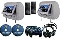 Gray Color Pair of Headrest 7" LCD Car Monitors with Region Free DVD player USB SD Inc. Wireless Dual Channel Headhones and 32 Bit Games