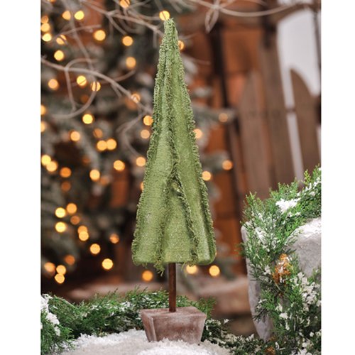 Prelit Art Christmas Trees - Medium Green Burlap Tabletop Cone Tree
