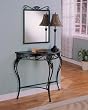 Cherry With Black Metal Table, Mirror and Lamp Set By Coaster Furniture