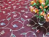 Kanval Floral Hand Embroidered Fringed Sheer Silk Organza Table Topper Piano Shawl Scarf Wrap Burgundy Multi