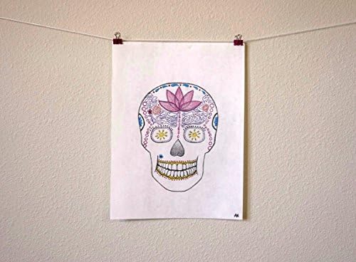 Pink Sugar Skull, Original Colored Pencil Drawing 9"x12"