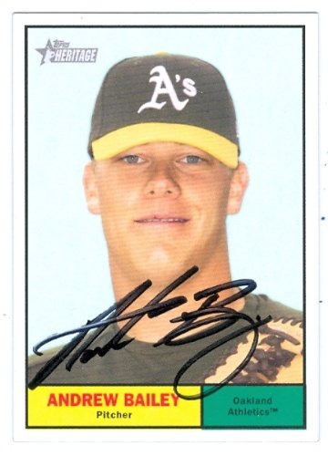 Andrew Bailey Autographed/Hand Signed MLB Baseball Card (Oakland Athletics) 2010 Topps Heritage #24