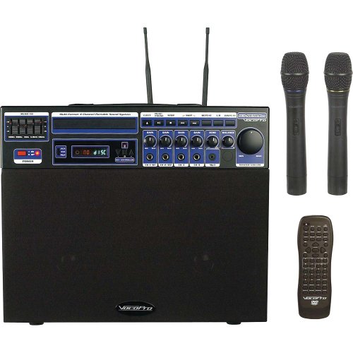 VocoPro DVD-SOUNDMAN 80W Multi-Format 4 Channel Portable Sound System with 2 Channel Wireless Mic Module