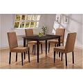 5pc Cappuccino Finish Dining Table & 4 Microfiber Parson Chairs Set
