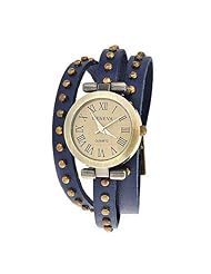 Bling Jewelry Studded Blue Long Leather Wrap Around Bracelet Retro Watch Rivet