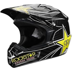 Rockstar Energy Drink Officially Licensed Fox Youth Boys V1 MotoX Motorcycle Helmet w/ Free B&F Heart Sticker Bundle - Black / Medium