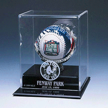 One Baseball Display Case with Gold Glove and Wood Finish