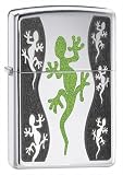 Zippo Green Lizard Emblem Brushed Chrome Pocket Lighter