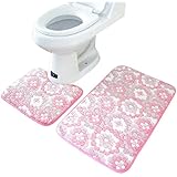 Shensee 2PCS Floral Rug Memory Foam Bathroom Rug Mat Floor Carpet Set (pink)