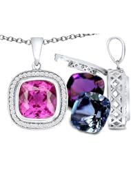 Switch-It Gems(tm) Interchangeable Simulated Pink Tourmaline Pendant Set with 12 Cushion Cut 10mm Birthstones Included