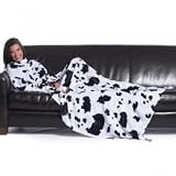 Snuggle Wrap Cow Print Cosy Snuggle Sleeved Fleece Wrap Blanket