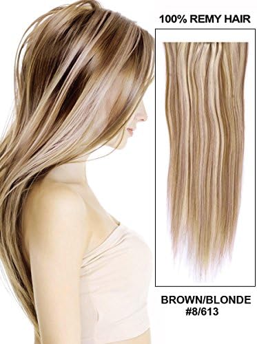 Fohair 20" #8/613 Brown/Blonde Straight Tape in on Remy Human Hair Extensions Set 20 Pieces 50 Grams 25 Colors Choose