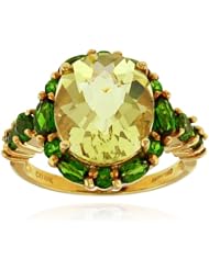 10k Yellow Gold Lemon Quartz Gemstone Ring with Chrome Diopsied.