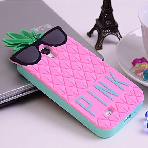 SamWay Samsung Galaxy S4 3D Pineapple Case Pink, Fruit Design Victoria Secret PINK Pineapple 3D Cute Pineapple with Black Glasses Design Skin Silicone Case Cover for Samsung Galaxy S4+1PCS SamWay Logo Stylus