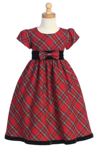 Plaid Holiday/Christmas Girls Dress with Velvet Trim