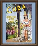 "Cuba - Holiday Isle of the Tropics" (1950) Vintage Travel Framed Poster(19 x 23", Dark walnut with black trim real wood frame #4)