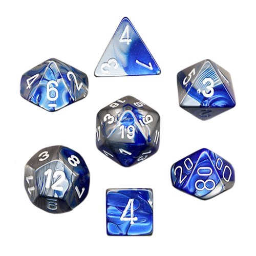 Polyhedral 7-Die Gemini Chessex Dice Set - Blue-Steel with W