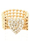 GUESS Gold and Crystal Stretch Heart Ring, GOLD