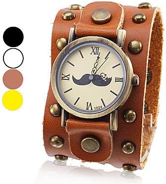 Fashion Watch - Unisex Quartz Analog Mustache Pattern Dial Wide Leather Band Wrist Watch (Assorted Colors) ( Color : Red )