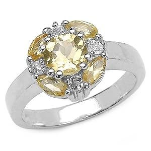 Buy 1.70 Carat Genuine Citrine and White Topaz Silver Ring by JewelzDirect