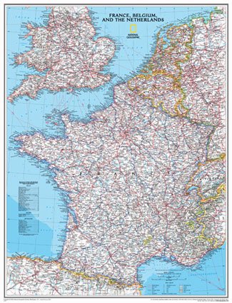 Map of France, Belgium, And The Netherlands Maps Art Poster Print, 24x31